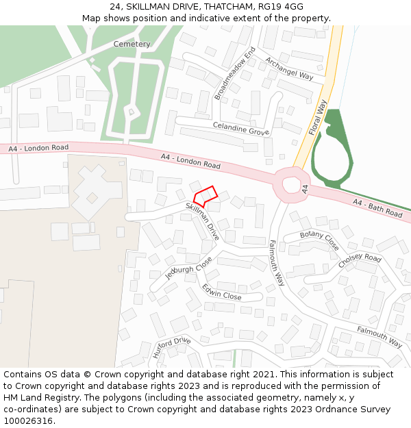 24, SKILLMAN DRIVE, THATCHAM, RG19 4GG: Location map and indicative extent of plot