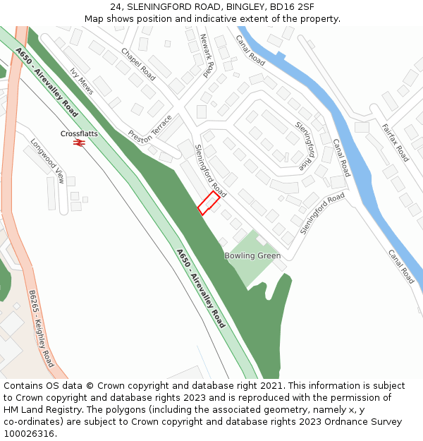24, SLENINGFORD ROAD, BINGLEY, BD16 2SF: Location map and indicative extent of plot