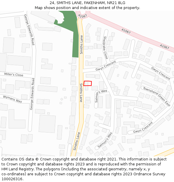 24, SMITHS LANE, FAKENHAM, NR21 8LG: Location map and indicative extent of plot