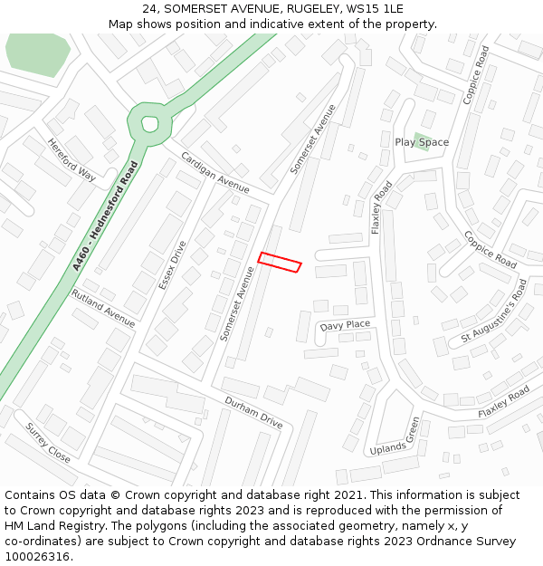 24, SOMERSET AVENUE, RUGELEY, WS15 1LE: Location map and indicative extent of plot