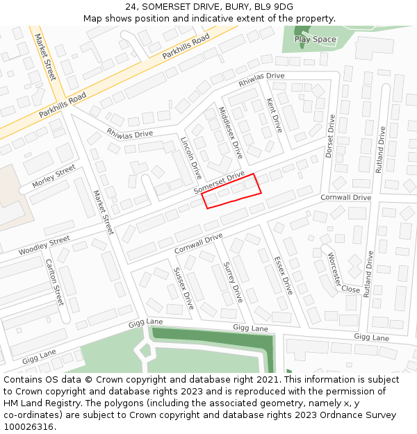 24, SOMERSET DRIVE, BURY, BL9 9DG: Location map and indicative extent of plot