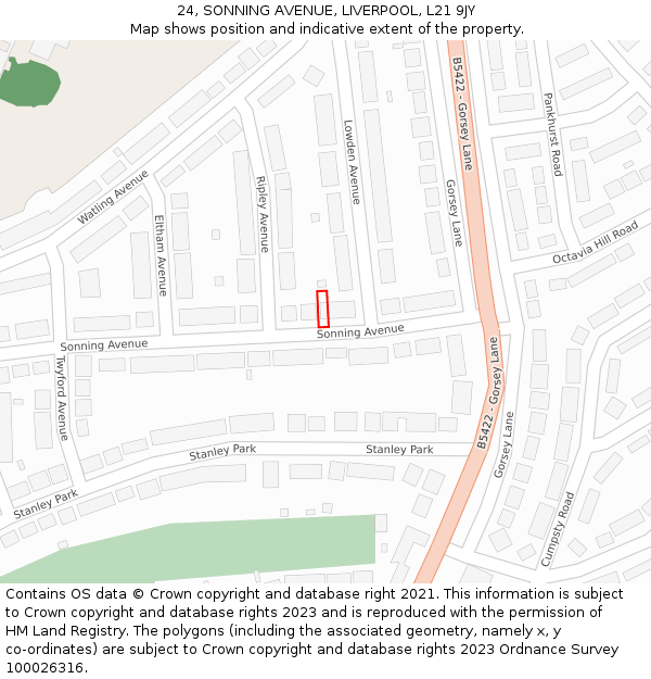 24, SONNING AVENUE, LIVERPOOL, L21 9JY: Location map and indicative extent of plot