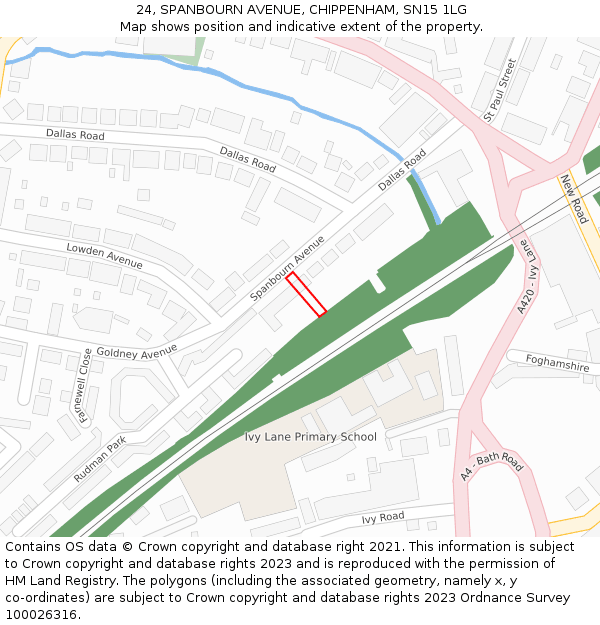 24, SPANBOURN AVENUE, CHIPPENHAM, SN15 1LG: Location map and indicative extent of plot