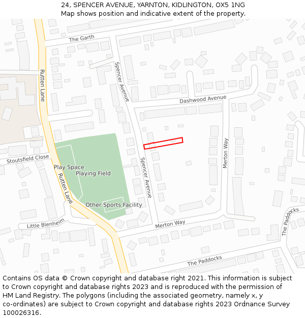 24, SPENCER AVENUE, YARNTON, KIDLINGTON, OX5 1NG: Location map and indicative extent of plot