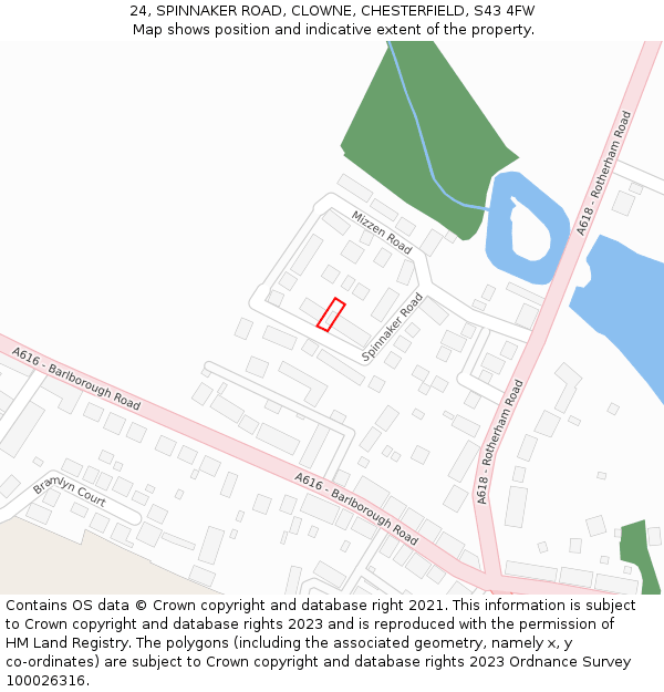 24, SPINNAKER ROAD, CLOWNE, CHESTERFIELD, S43 4FW: Location map and indicative extent of plot