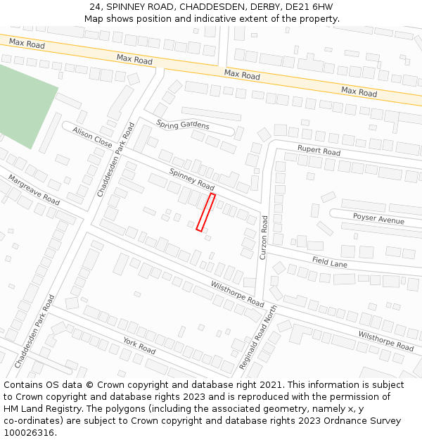 24, SPINNEY ROAD, CHADDESDEN, DERBY, DE21 6HW: Location map and indicative extent of plot