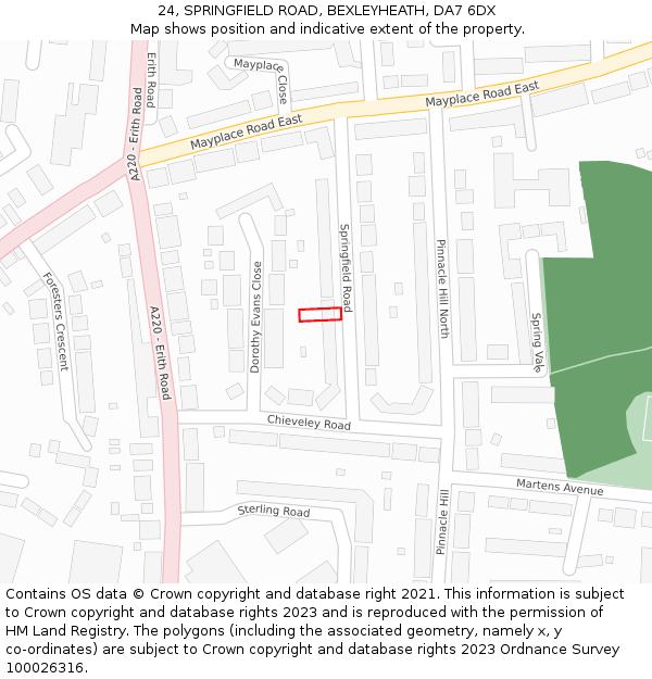 24, SPRINGFIELD ROAD, BEXLEYHEATH, DA7 6DX: Location map and indicative extent of plot