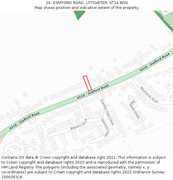 24, STAFFORD ROAD, UTTOXETER, ST14 8DN: Location map and indicative extent of plot