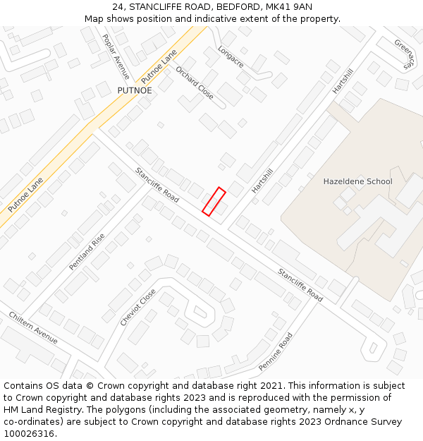 24, STANCLIFFE ROAD, BEDFORD, MK41 9AN: Location map and indicative extent of plot