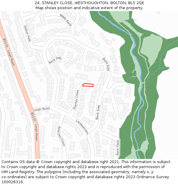 24, STANLEY CLOSE, WESTHOUGHTON, BOLTON, BL5 2QE: Location map and indicative extent of plot