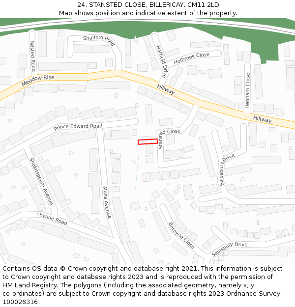 24, STANSTED CLOSE, BILLERICAY, CM11 2LD: Location map and indicative extent of plot