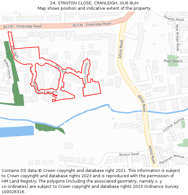 24, STANTON CLOSE, CRANLEIGH, GU6 8UH: Location map and indicative extent of plot