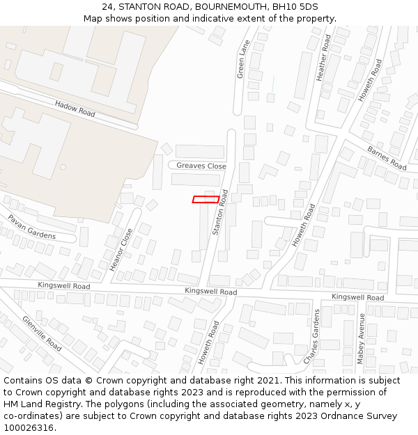 24, STANTON ROAD, BOURNEMOUTH, BH10 5DS: Location map and indicative extent of plot