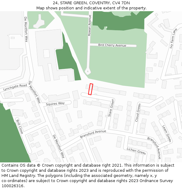 24, STARE GREEN, COVENTRY, CV4 7DN: Location map and indicative extent of plot