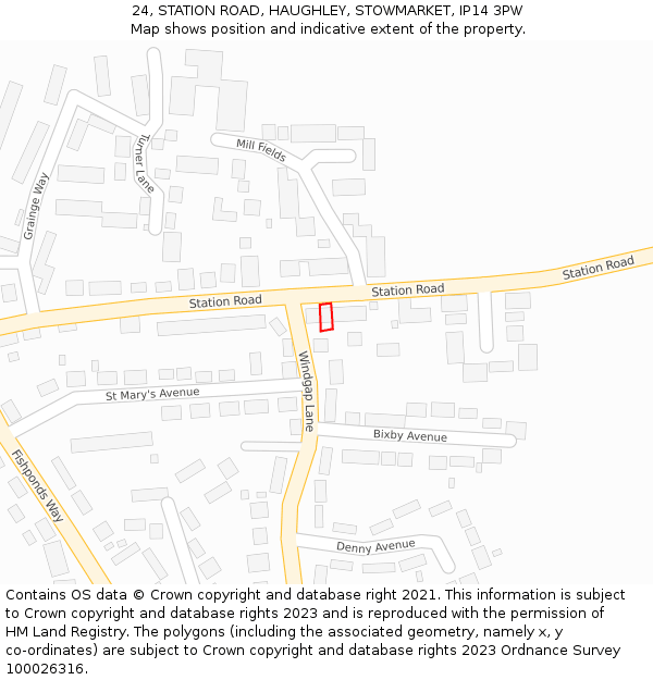 24, STATION ROAD, HAUGHLEY, STOWMARKET, IP14 3PW: Location map and indicative extent of plot