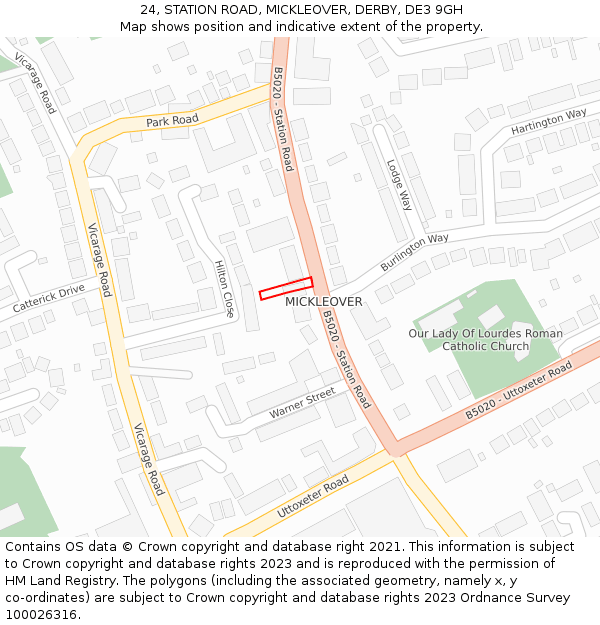 24, STATION ROAD, MICKLEOVER, DERBY, DE3 9GH: Location map and indicative extent of plot