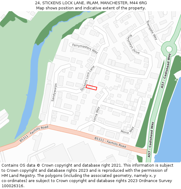 24, STICKENS LOCK LANE, IRLAM, MANCHESTER, M44 6RG: Location map and indicative extent of plot
