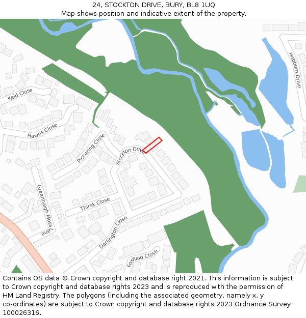 24, STOCKTON DRIVE, BURY, BL8 1UQ: Location map and indicative extent of plot