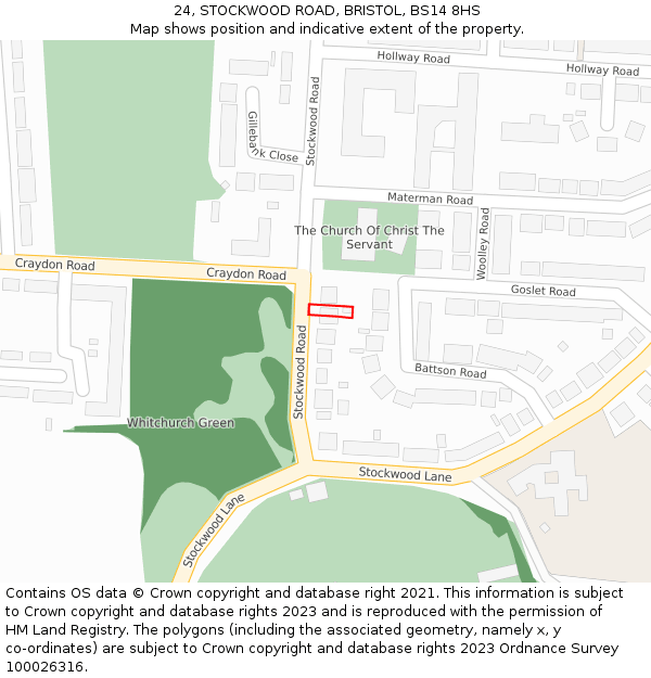 24, STOCKWOOD ROAD, BRISTOL, BS14 8HS: Location map and indicative extent of plot