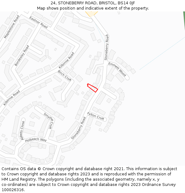 24, STONEBERRY ROAD, BRISTOL, BS14 0JF: Location map and indicative extent of plot