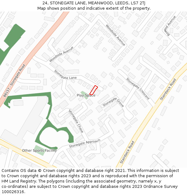 24, STONEGATE LANE, MEANWOOD, LEEDS, LS7 2TJ: Location map and indicative extent of plot