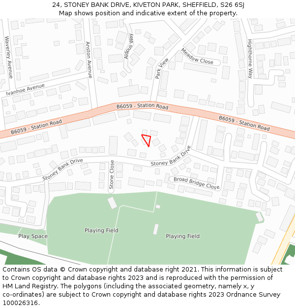 24, STONEY BANK DRIVE, KIVETON PARK, SHEFFIELD, S26 6SJ: Location map and indicative extent of plot