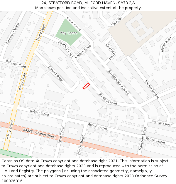 24, STRATFORD ROAD, MILFORD HAVEN, SA73 2JA: Location map and indicative extent of plot
