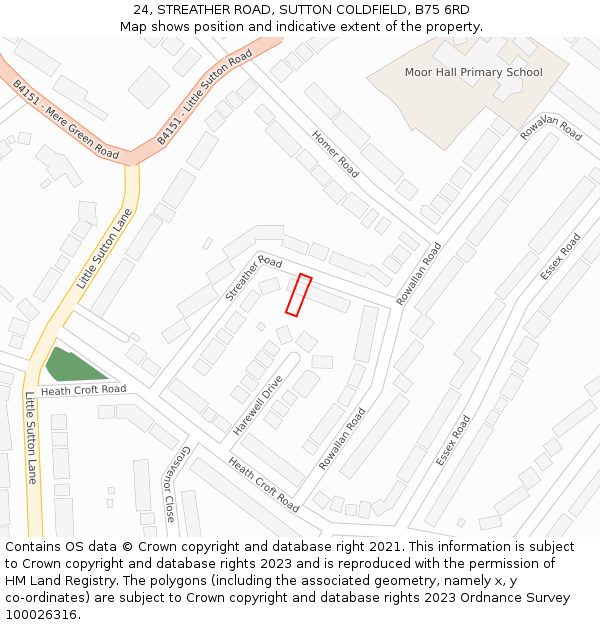 24, STREATHER ROAD, SUTTON COLDFIELD, B75 6RD: Location map and indicative extent of plot
