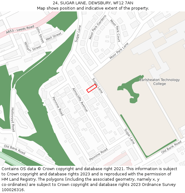24, SUGAR LANE, DEWSBURY, WF12 7AN: Location map and indicative extent of plot