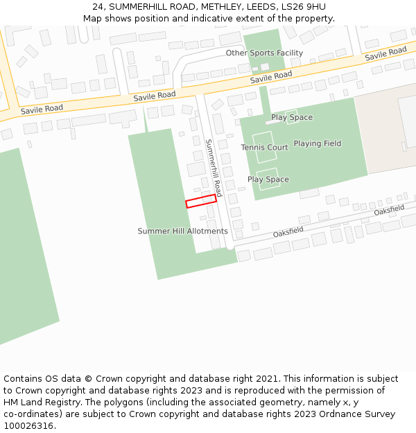24, SUMMERHILL ROAD, METHLEY, LEEDS, LS26 9HU: Location map and indicative extent of plot