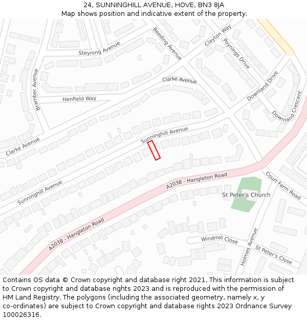24, SUNNINGHILL AVENUE, HOVE, BN3 8JA: Location map and indicative extent of plot