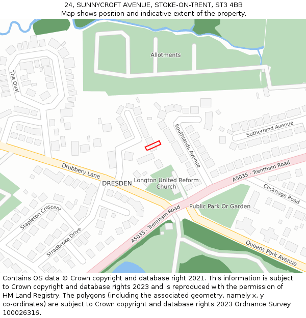 24, SUNNYCROFT AVENUE, STOKE-ON-TRENT, ST3 4BB: Location map and indicative extent of plot