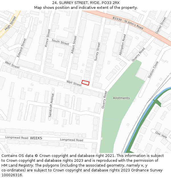 24, SURREY STREET, RYDE, PO33 2RX: Location map and indicative extent of plot