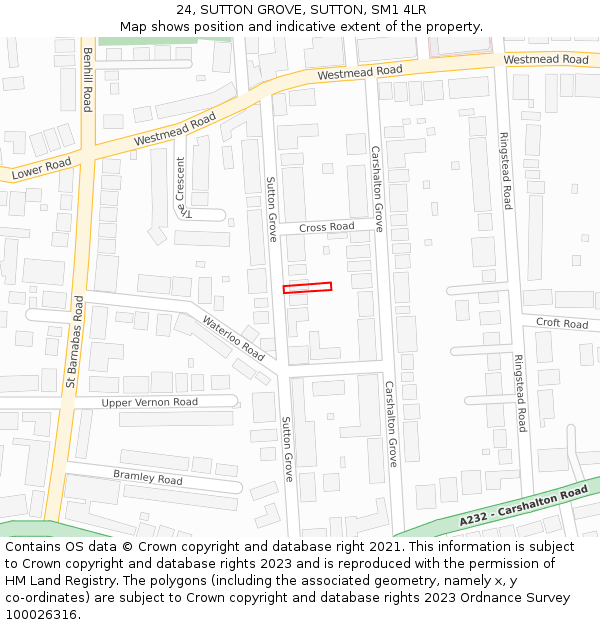24, SUTTON GROVE, SUTTON, SM1 4LR: Location map and indicative extent of plot
