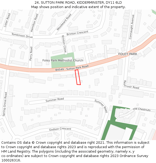 24, SUTTON PARK ROAD, KIDDERMINSTER, DY11 6LD: Location map and indicative extent of plot