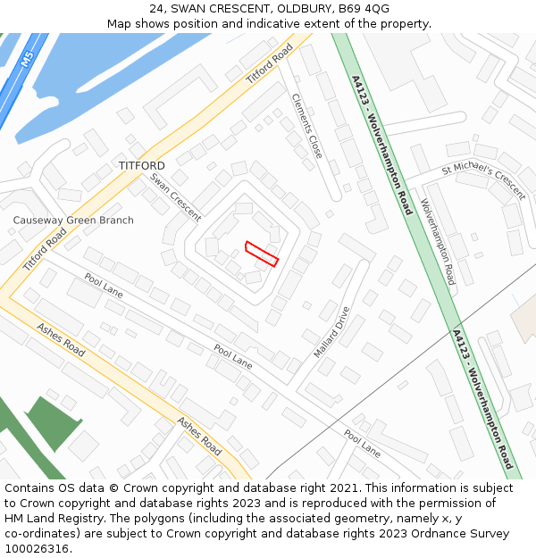 24, SWAN CRESCENT, OLDBURY, B69 4QG: Location map and indicative extent of plot