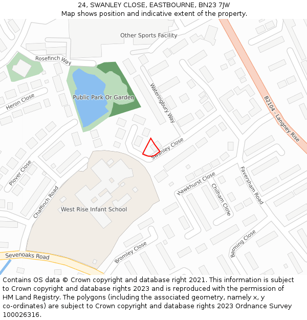 24, SWANLEY CLOSE, EASTBOURNE, BN23 7JW: Location map and indicative extent of plot
