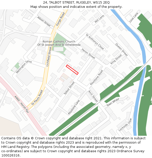24, TALBOT STREET, RUGELEY, WS15 2EQ: Location map and indicative extent of plot