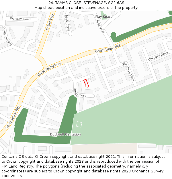 24, TAMAR CLOSE, STEVENAGE, SG1 6AS: Location map and indicative extent of plot