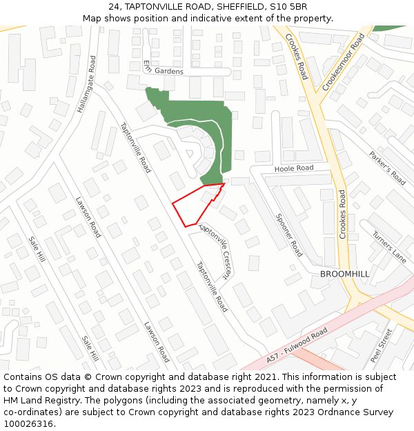 24, TAPTONVILLE ROAD, SHEFFIELD, S10 5BR: Location map and indicative extent of plot