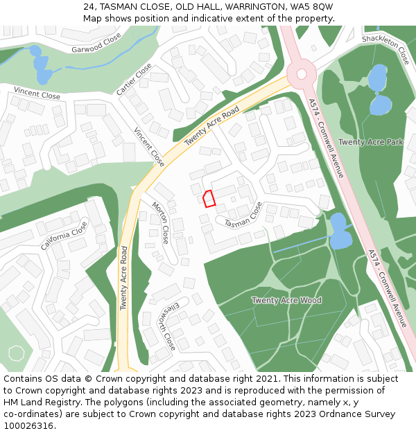 24, TASMAN CLOSE, OLD HALL, WARRINGTON, WA5 8QW: Location map and indicative extent of plot