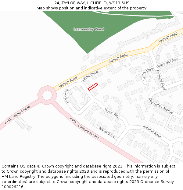 24, TAYLOR WAY, LICHFIELD, WS13 6US: Location map and indicative extent of plot