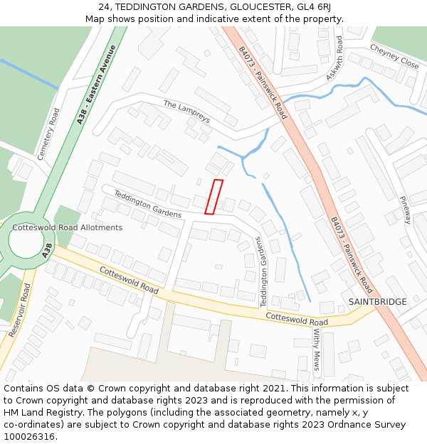 24, TEDDINGTON GARDENS, GLOUCESTER, GL4 6RJ: Location map and indicative extent of plot