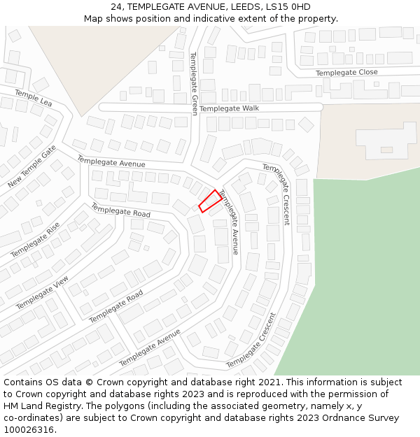24, TEMPLEGATE AVENUE, LEEDS, LS15 0HD: Location map and indicative extent of plot