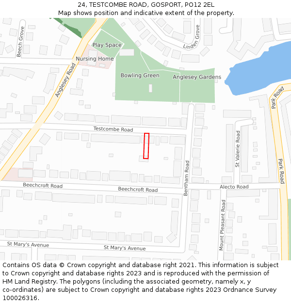 24, TESTCOMBE ROAD, GOSPORT, PO12 2EL: Location map and indicative extent of plot