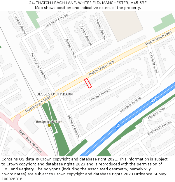 24, THATCH LEACH LANE, WHITEFIELD, MANCHESTER, M45 6BE: Location map and indicative extent of plot