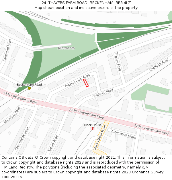 24, THAYERS FARM ROAD, BECKENHAM, BR3 4LZ: Location map and indicative extent of plot