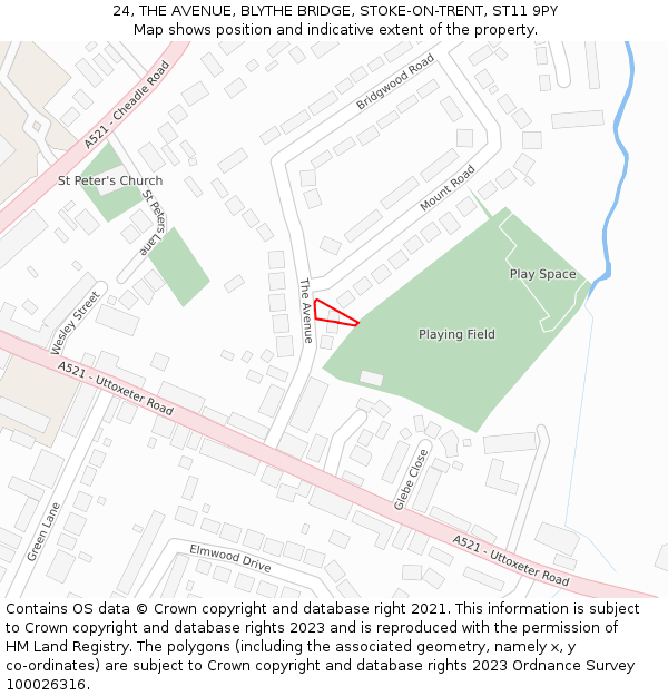 24, THE AVENUE, BLYTHE BRIDGE, STOKE-ON-TRENT, ST11 9PY: Location map and indicative extent of plot