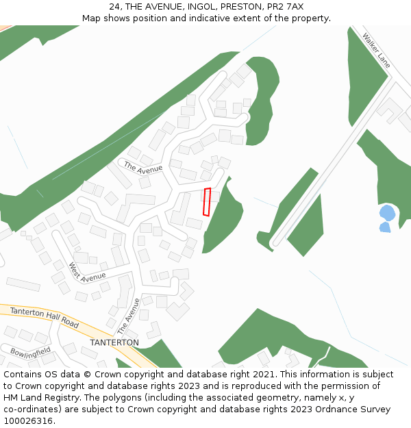 24, THE AVENUE, INGOL, PRESTON, PR2 7AX: Location map and indicative extent of plot