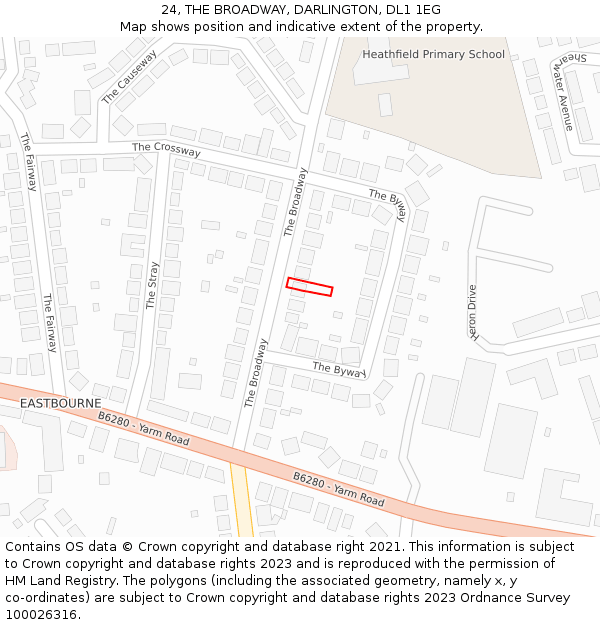24, THE BROADWAY, DARLINGTON, DL1 1EG: Location map and indicative extent of plot